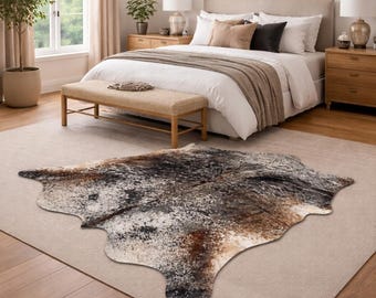 Cowhide Rug Rustic Modern Leather Hide Carpet Bedroom Livingroom Farmhouse Decor