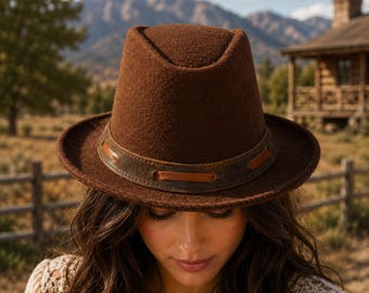 Brown Cowboy Hat Rustic Ranch Western Handmade Vintage Outdoor Fashion Accessory