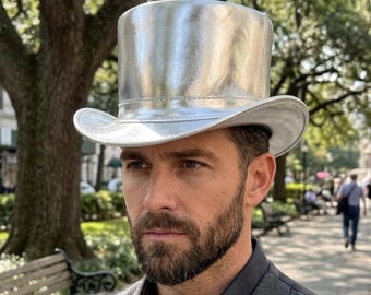 Silver Top Hat Metallic Steampunk Festival Handmade Gothic Costume Party Statement Fashion Accessory