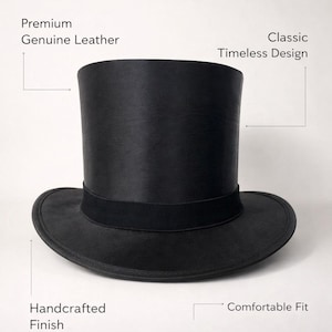 Puede incluir: Un sombrero de copa de seda negro con un dise&ntilde;o cl&aacute;sico y atemporal. El sombrero presenta un acabado artesanal, cuero genuino de primera calidad y un ajuste c&oacute;modo. Duradero y duradero.