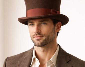Wool top hat with Ribbon Steampunk hat Victorian Formal Classic Cosplay Hat Gift