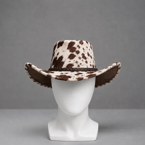 Cowhide Cowboy Hat, Handmade Western Leather Hat, Hair On Hide Ranch Style