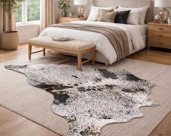 Cowhide Rug Natural Modern Rustic Leather Hide Carpet Bedroom Livingroom Farmhouse Decor Accent Unique