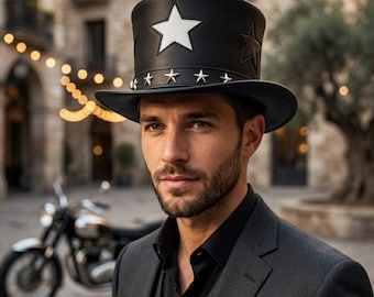 Black Star Top Hat Patriotic Gothic Steampunk Festival Cosplay Handmade Statement Costume Accessory