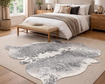 Cowhide Rug Modern Minimalist Leather Hide Carpet Bedroom Livingroom Farmhouse Decor Neutral Accent Piece