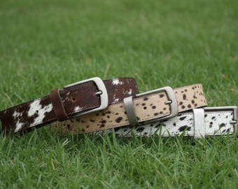 Handmade Hair On Cowhide Leather Belt | Genuine Cow Skin for Men Women