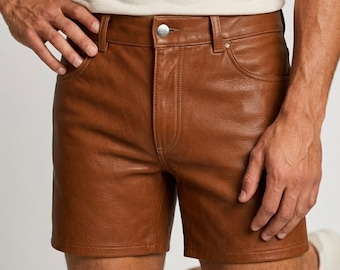 Brown Leather Shorts Vintage Minimalist Casual Streetwear Summer Biker Fashion Essential