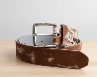 Handmade Hair-On Cowhide Leather Belt | Western Rustic Men’s Belt | Unique Rodeo Gift