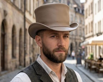 Beige Top Hat Minimalist Victorian Steampunk Wedding Costume Handmade Classic Neutral Fashion Accessory