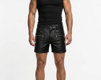 Black Leather Shorts Punk Biker Streetwear Festival Gothic Zipper Fashion Statement Piece