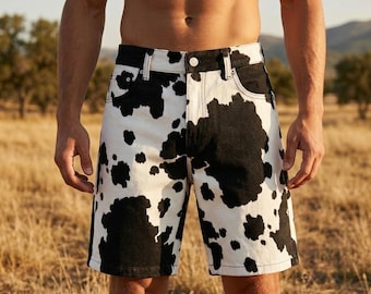 Cow Print Shorts Women, Wide Leg Bermuda Shorts, Y2K Streetwear Western Fashion