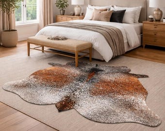 Cowhide Rug Modern Rustic Leather Hide Carpet Bedroom Livingroom Farmhouse Decor Natural Accent Piece