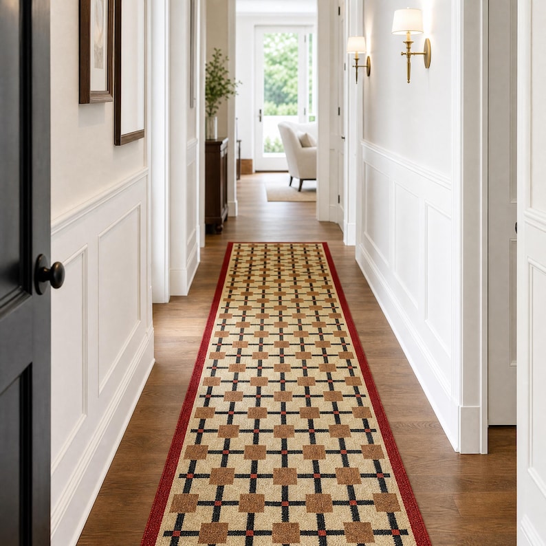 Geometric pattern detail on neutral kilim area rug
