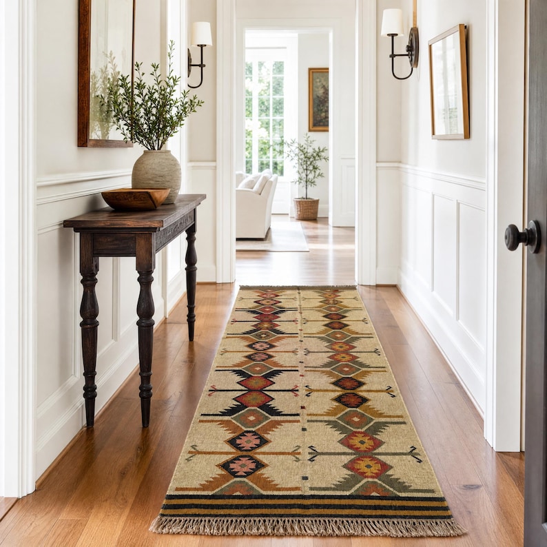 Indian dhurrie handmade wool jute rug