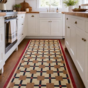 Wool jute rug styled under coffee table in modern boho living room