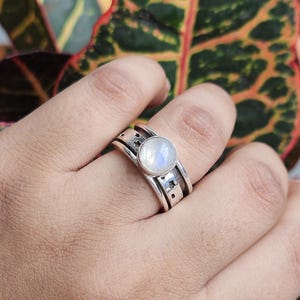 Sterling Silver Moonstone Ring: Handmade Boho Statement Jewelry