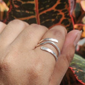 Hammered Sterling Silver Adjustable Wrap Ring: Minimalist Open Band