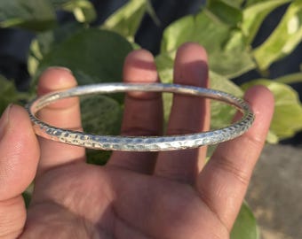 Hammered Sterling Silver Bangle Bracelet • Minimalist Stacking Jewelry