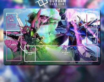 Spielmatte Gundam TCG – Gundam SEED Destiny – Infinite Justice Gundam – Strike Freedom Gundam – 24" x 14" (600 x 350 mm)