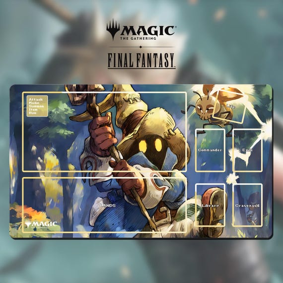 mtg final fantasy vivi playmat Ornitier | Playmat | Magical Fantasy Wizard with Zones Option | 24x14 | 32x16 Sizes - 24"x14" Made with a soft fabric top to reduce damage to cards during play and a non Foil "MTG Final Fantasy: