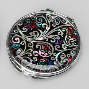 Mother of Pearl Compact Mirror: Korean Nacre Inlay, 2X Magnifying