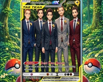 Gepersonaliseerde digitale Pokémon-kaart voor bruidegom en bruidsjonkers | Aangepast huwelijksfeestcadeau