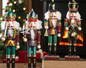 Nutcracker Soldier Figures, Hand-Painted Resin, Christmas Decor (Set of 4)