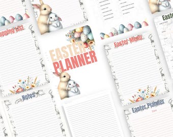 Afdrukbaar paasplanner, vakantieorganisator, menu, eierzoektracker (digitale download)