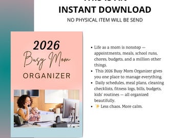 2026 Busy Mom Planner, Daily Weekly Monthly Organizer (PDF Download)
