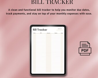 Monthly Bill Tracker Printable, Expense Budget Planner (PDF Download)