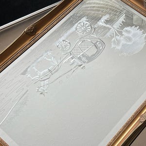 Large Framed Hand Etched Mirror