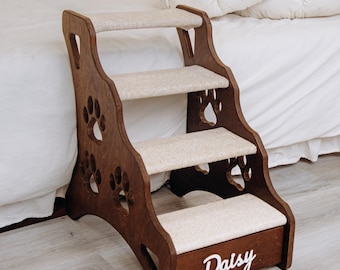 Wooden Stairs For Cat/Dog 19" With Name - Personalized Pet Steps For Bed/Couch