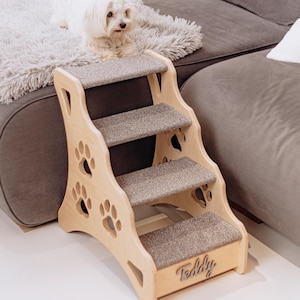 Small Dog Stairs Personalized - Pet Steps For Bed or Couch - Scratch-Resistant Fabric - Pet Lover Gift