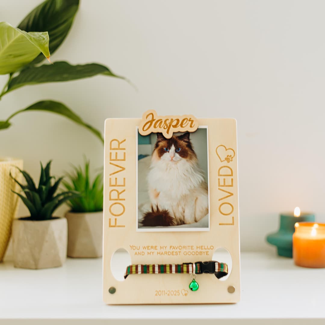 Pet Memorial Frame With Photo and Collar Holder – Personalized Keepsake ...