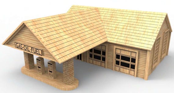 Route 66 Gas Station Laser Cut 3mm Pattern diecast, G scale, DIY Wooden Scale Model, 3d puzzle