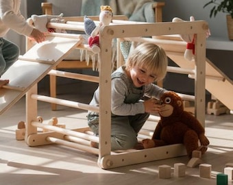 Cubo de escalada transformável de madeira: Conjunto de cubos Montessori para crianças em parques infantis internos.