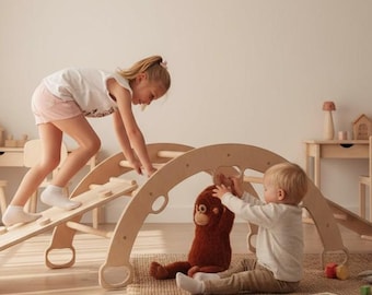 Conjunto de escalada Montessori de madeira – Ginásio de brincar para bebês, brinquedo de escalada para crianças pequenas
