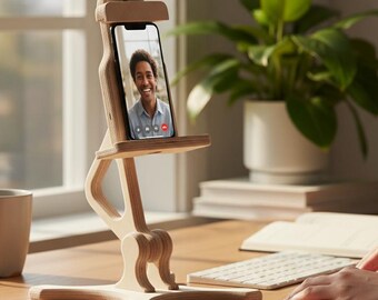 Suporte de madeira para celular, estação de carregamento personalizada e presente de aniversário para mãe ou pai.