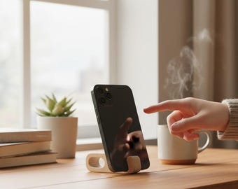 MEBUILD 2 in 1 Wooden Keychain & Phone Stand, Minimalist Handmade Smartphone Holder
