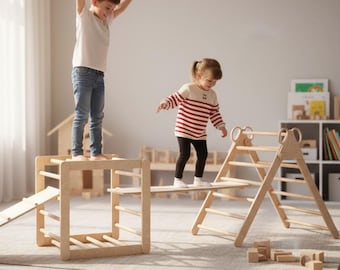 Conjunto de escalada Montessori: academia de madeira compensada de bétula para crianças pequenas