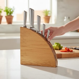 Wooden Knife Block Holder for 10 Knives, Modern Kitchen Organizer Brown