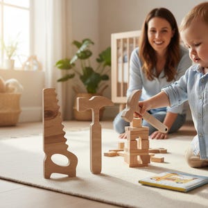 Montessori Wooden Toy Tool Kit, Handmade Educational Pretend Play Set