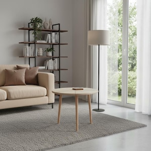 Modern Birch Wood Side Table, Round Bedside Table, Minimalist Nightstand, Scandinavian End Table for Living Room, Small Coffee Table Decor