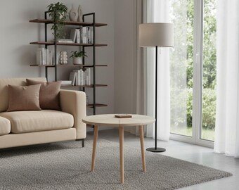 Moderne bijzettafel van berkenhout, ronde nachtkastje, minimalistisch nachtkastje, Scandinavische bijzettafel voor de woonkamer, kleine salontafeldecoratie