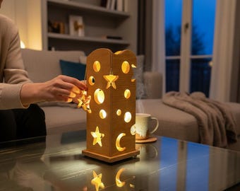Wood Night Lamp Light, Gift From Her , Toddler Girl , Star Decor , Wooden Gift