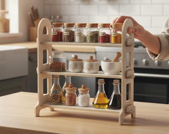 Prateleira de madeira para bancada, organizador minimalista em vários níveis para cozinha e banheiro, estilo escandinavo.