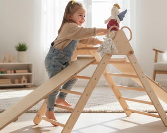 Folding Climbing Triangle: Birch Wood Montessori Gym for Toddlers