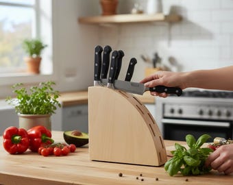 Suporte de madeira para 10 facas, organizador de cozinha moderno