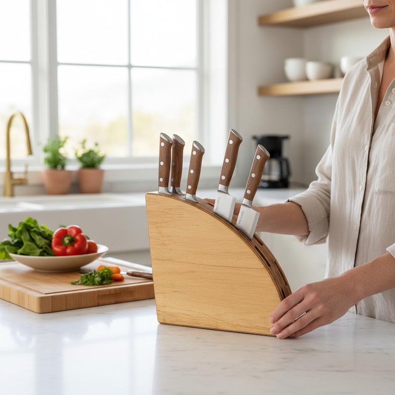 Wooden Knife Block Holder for 10 Knives, Modern Kitchen Organizer image 2