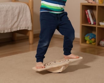 Labirinto Montessori Balance Board – Brinquedo de madeira oscilante para crianças pequenas